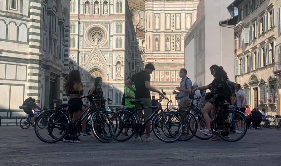 Florence Bike Tour & Sunset & Piazzale Michelangelo - The guide setup: bikes, helmets, and hearing instructions clearly