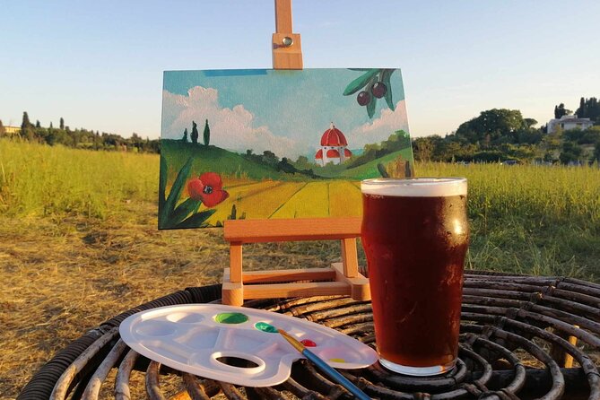 Paint And Drink Florentine Hills Art at La Birr'aia in Marignolle - The 2.5-hour flow: welcome drinks, bruschetta tasting, then brushstrokes